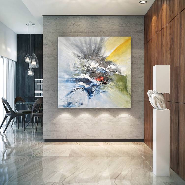 Textured Original Canvas Gray Blue Abstract Canvas Wall Art S829B